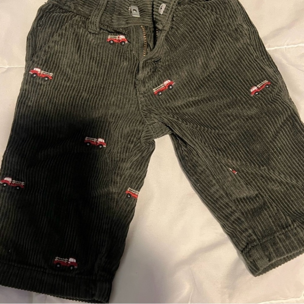 Gymboree Baby Boy Corduroy Dark Green Pants with Fire Trucks